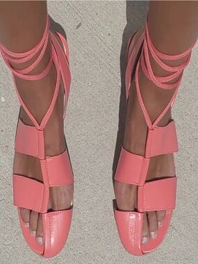 NOMIA Checker Lace-Up Sandals in Coral